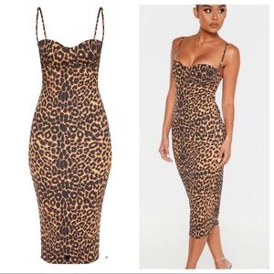 Pretty Little Thing Leopard Print Bodycon Dress size 8 US Sold Out Online
